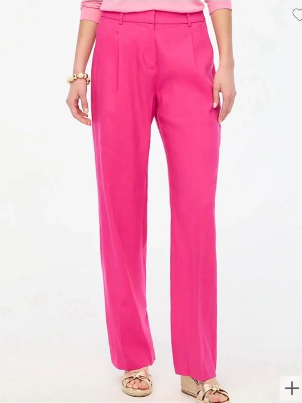 J. Crew Bright Pink High-Rise Straight Trousers Linen Blend Size 12